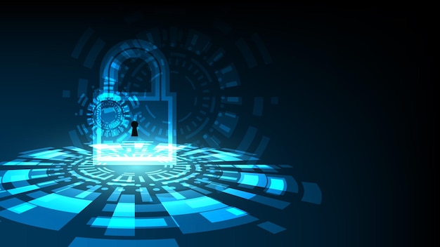 tecnología de seguridad cibernética y concepto de protección de la privacidad. candado digital con pantalla virtual HUD