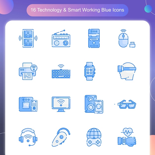 Tecnología Smart Working Vector Blue Color Icon Set 01