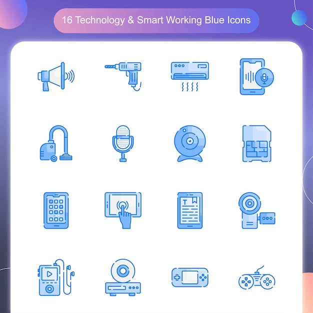 Tecnología Smart Working Vector Blue Color Icon Set 02