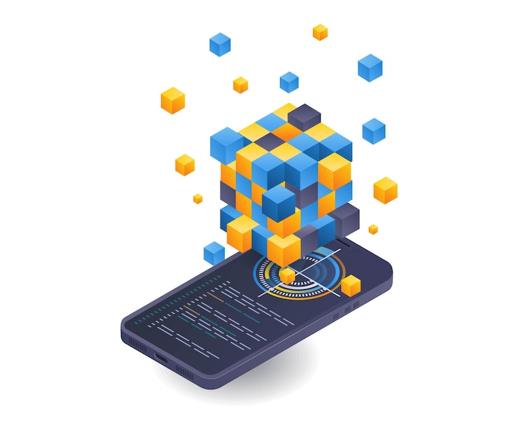 Vector tecnología de teléfonos inteligentes control de análisis de negocios de blockchain