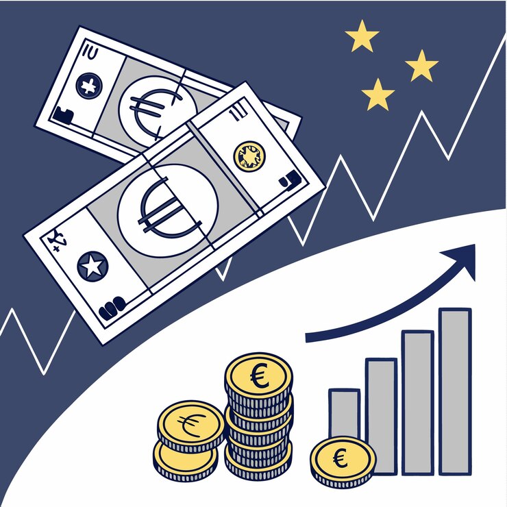 Vector tecnología de transferencia de dinero digital fondo del símbolo del euro ilustración vectorial