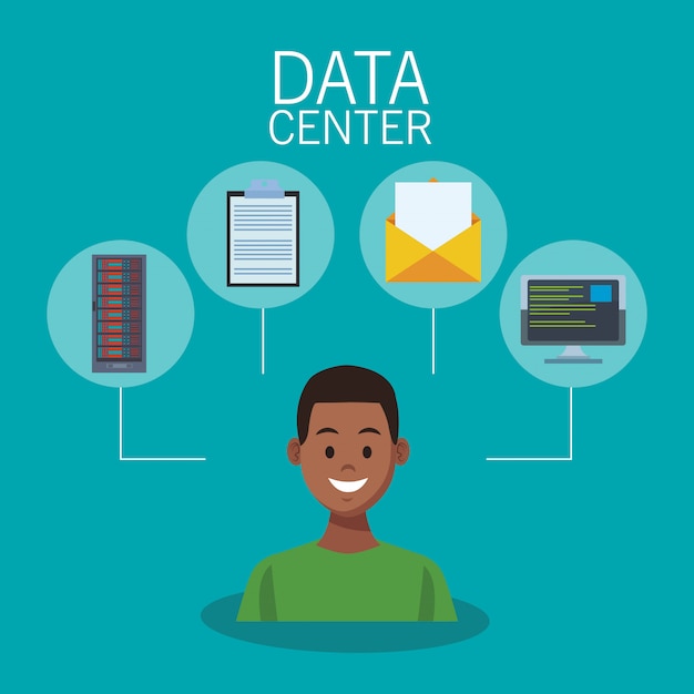 Vector tecnología y usuario del centro de datos