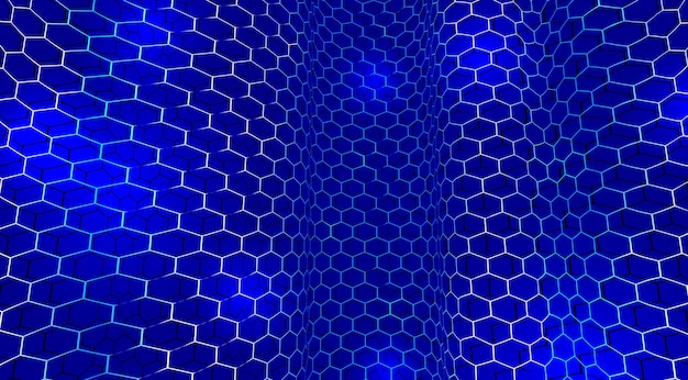 Tecnología vector abstracto fondo con hexágonos malla abstracción 3D de la nanotecnología y la ciencia electrónica y estilo digital red de alambre perspectiva dimensional