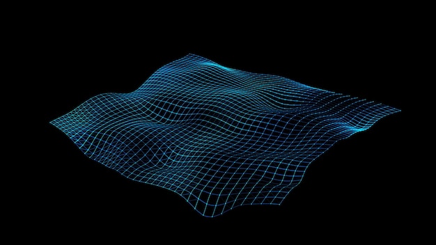 Tecnología vectorial abstracta onda en el centro con puntos de movimiento y líneas IA en realidad virtual