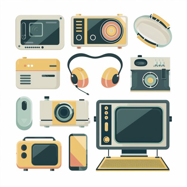 tecnología vectorial dispositivo ilustración gadget conjunto digital moderno diseño móvil icono plano