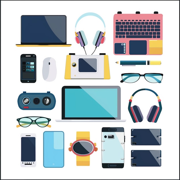 tecnología vectorial dispositivo ilustración gadget conjunto digital moderno diseño móvil icono plano