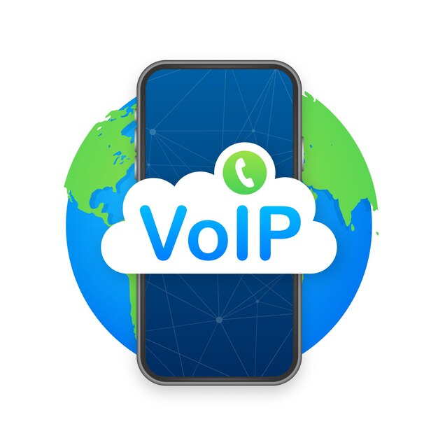 Tecnología VoIP, voz sobre IP. Banner de llamadas por Internet. Ilustración vectorial. Ilustración vectorial