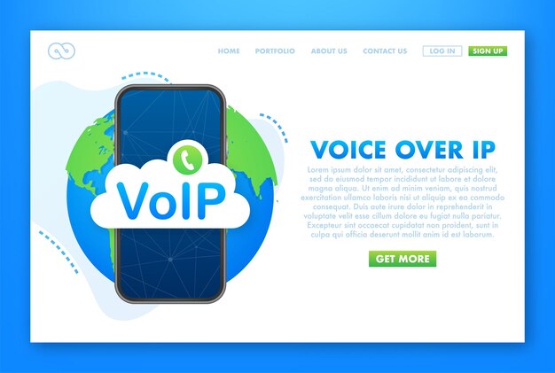 Tecnología voip voz sobre ip banner de llamadas por internet ilustración vectorial