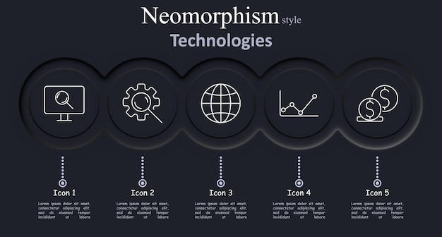Tecnologías conjunto icono Configuraciones de búsqueda gráfico global finanzas internet red de datos digitales web análisis de negocios dinero engranaje pantalla estadísticas ilustración vectorial tecnología moderna