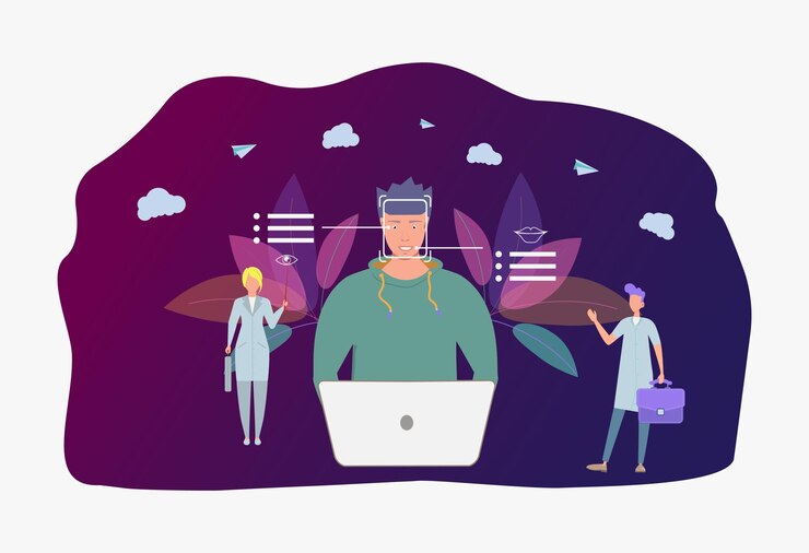 Vector tecnologías para medir la posición de los ojos y los movimientos de los hombres tecnología de seguimiento ocular concepto de sensor de posición ocular de seguimiento ocular ilustración vectorial colorida