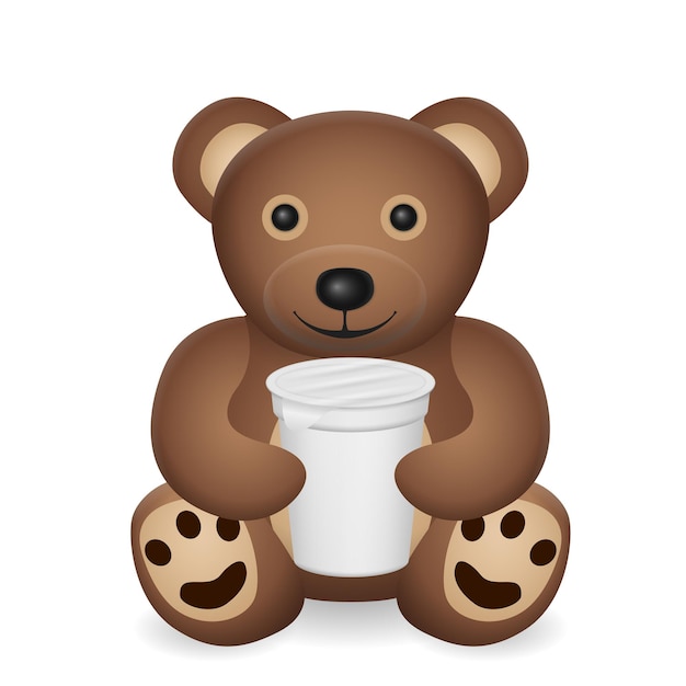 Teddy bear with yogurt pack