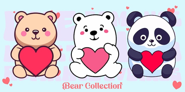 Teddy Panda Polar Un conjunto de osos lindos en Vector para el Día de San Valentín