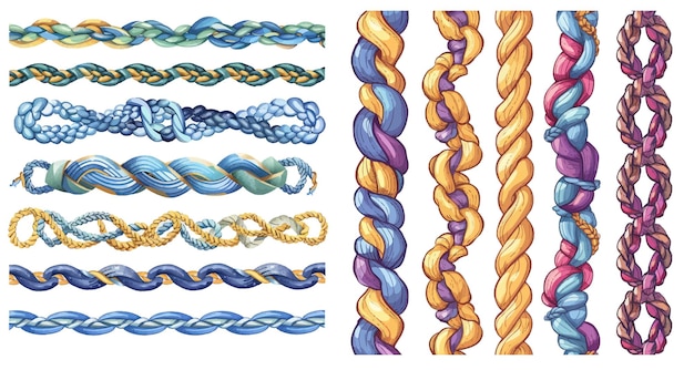 Tejas náuticas trenzadas trenzas anudadas ornamentos símbolos vectoriales aislados conjunto