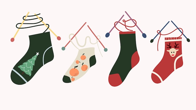 Tejer calcetines de Navidad y Año Nuevo con diferentes estampados