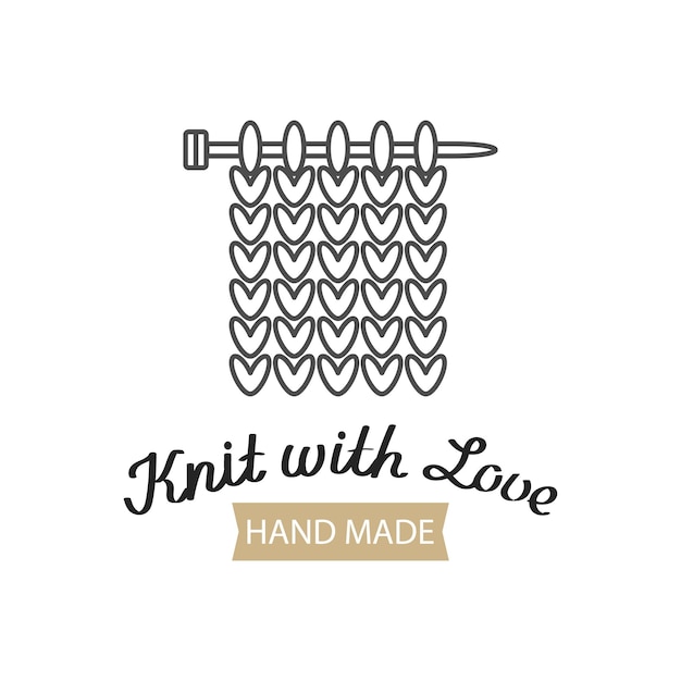 Tejer con letras de amor y agujas de tejer con un vector de logotipo de icono de Hobby de tejido de punto