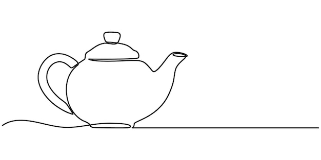 Tejera en estilo de dibujo artístico de línea continua Té de hierbas diseño lineal negro aislado en fondo blanco