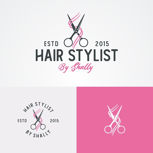 Tejeras de ilustración creativa para salón de peinados Diseño de logotipo vintage