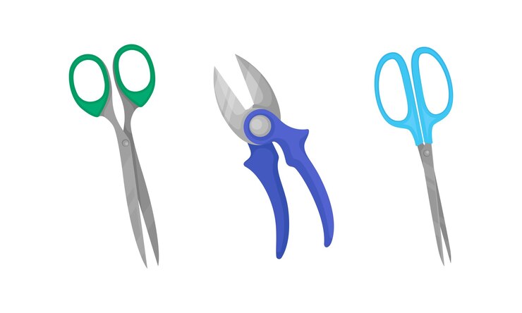Vector tejeras con un par de cuchillas metálicas como conjunto vectorial de herramientas de tos manuales