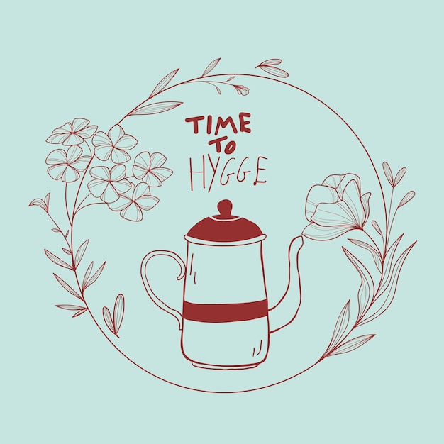 Tejero aislado con flores Concepto de tiempo para hygge Vector