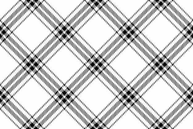 Tejido de control de fondo de textura tartan a cuadros con un patrón textil sin costura vectorial en colores blanco y negro