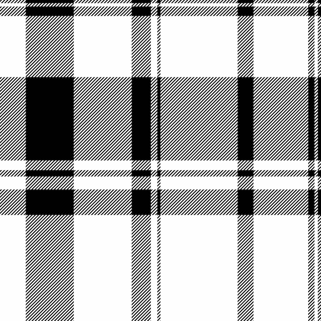 Tejido sin costura de textil vectorial de fondo con un patrón de tartan a cuadros en colores blanco y negro