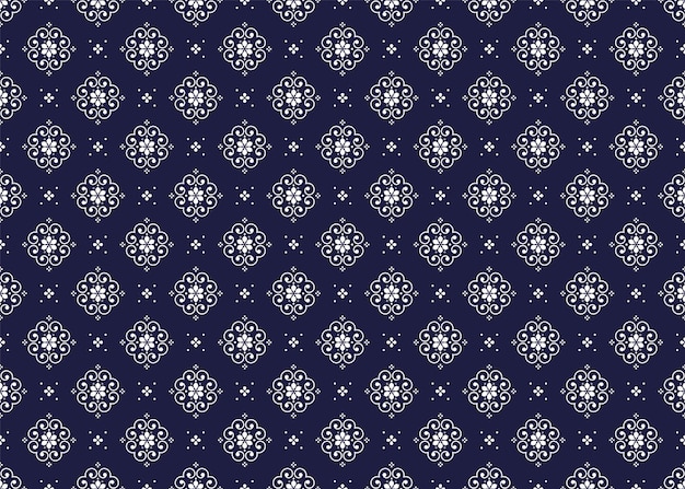 Tejido étnico sin costuras azul y blanco con diseño de patrón sin costuras con símbolo floral decorativo