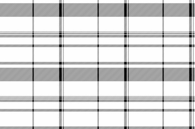 Tejido de fondo sin costuras de patrón textil vectorial con un cheque de tartan de textura a cuadros en colores blanco y negro