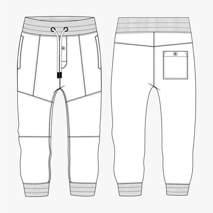 Tejido de lana Jogger Sweatpants dibujo técnico moda boceto plano plantilla de ilustración vectorial