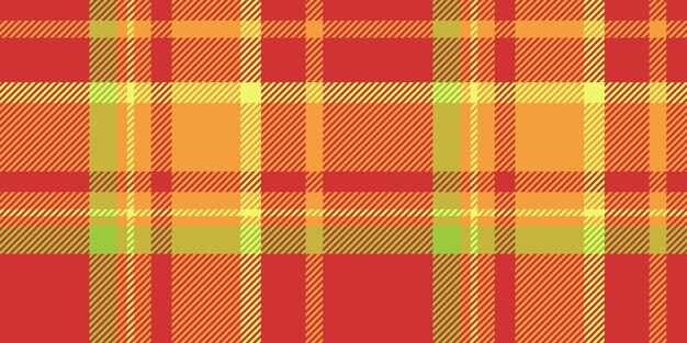 Tejido de patrón vectorial de fondo de tarjeta postal de tartan escaso textura textil sencilla comprobación sin costuras en colores rojo y naranja