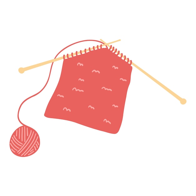 Tejido de punto en agujas y bola de hilo Ilustración vectorial dibujada a mano de suministros de tejer artículos de pasatiempo costura tiempo libre