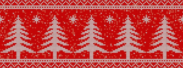 Tejido rojo sin fisuras de fondo con árboles de navidad