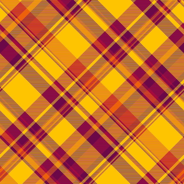 Tejido de tartan mixto de textura sin costuras de ventana, patrón de bandana, fondo textil vectorial en colores de amapola dorada y rosa