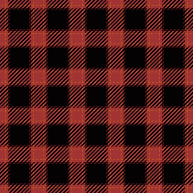 Tejido de tartan textil de piso hombre fondo vectorial a cuadros textura ordenada patrón de comprobación sin costuras en colores rojo y negro