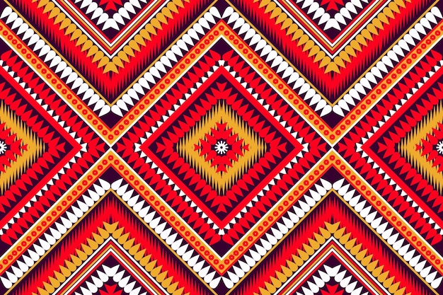 tela de repetición rotativa étnica sin costuras y diseño de mosaico púrpura rojo blanco amarillo