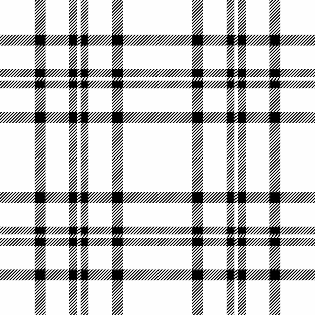 Tela de tartan con textura de fondo sin costuras para fiestas de cuadros Repite el patrón vectorial de comprobación textil en colores blanco y negro