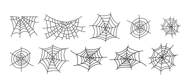 Telaraña abstracta para Halloween Telaraña dibujada a mano o telaraña con araña colgante Vector
