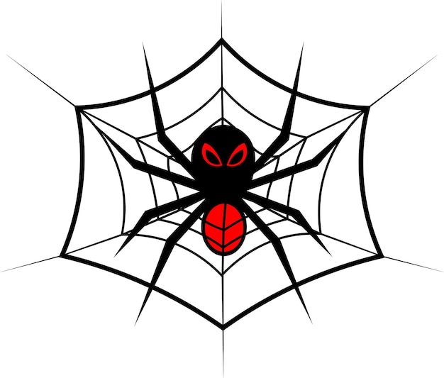Una telaraña con una araña negra Ilustración vectorial de la araña viuda de Halloween