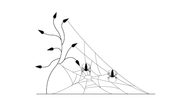 Telaraña con fondo blanco. elemento de diseño de fondo de halloween de brunch de plantas de flores. escalofriante