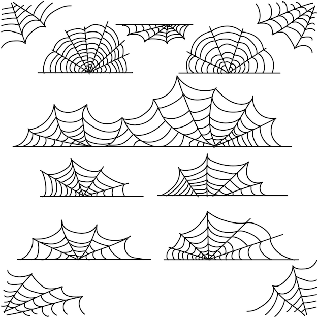 Vector la telaraña de halloween las marcas de la telaraña negra las fronteras y las esquinas la telarañas aterradoras con arañas