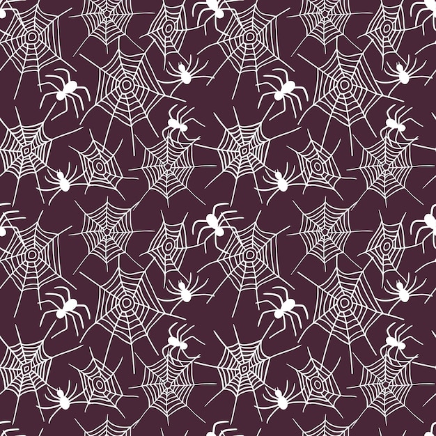 Telaraña de patrones sin fisuras Araña vectorial aislada sobre fondo burdeos Patrón de Halloween