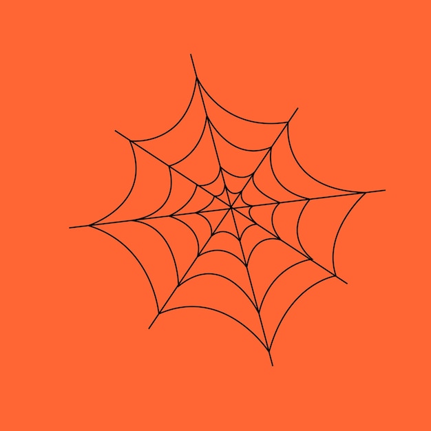 Vector telaraña sobre un fondo naranja. fiesta de halloween para banner