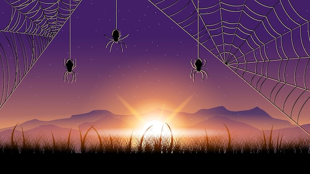 Telaraña sobre fondo oscuro Elementos de diseño de Halloween Spooky Scary Horror Decor Vector