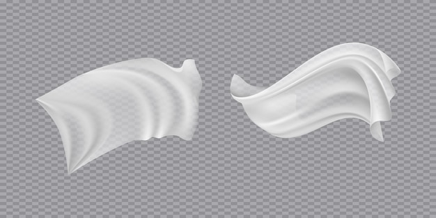 Telas blancas realistas y aleteantes Materiales suaves y ligeros y transparentes aislados en transparente
