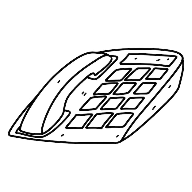 Teléfono antiguo en estilo garabato dibujado a mano teléfono vintage retro aislado en blanco