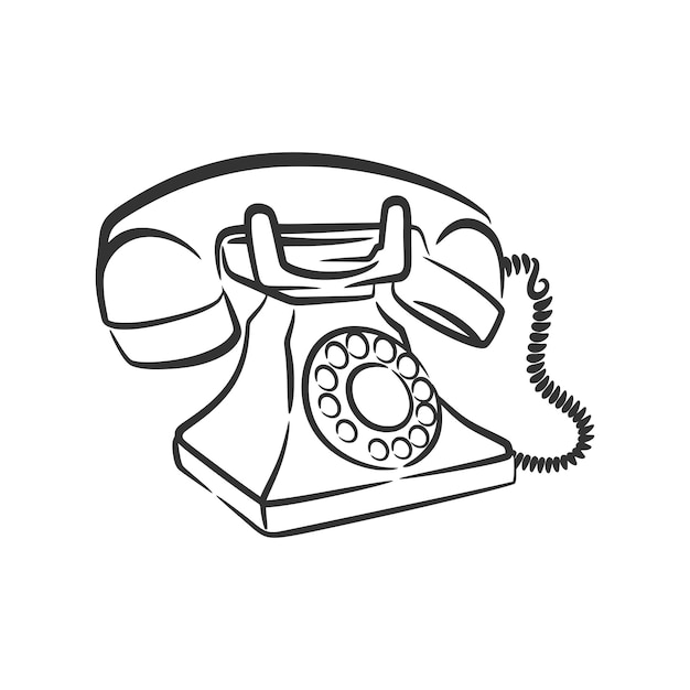 Vector teléfono antiguo estilo retro vintage teléfono objeto línea arte dibujado a mano