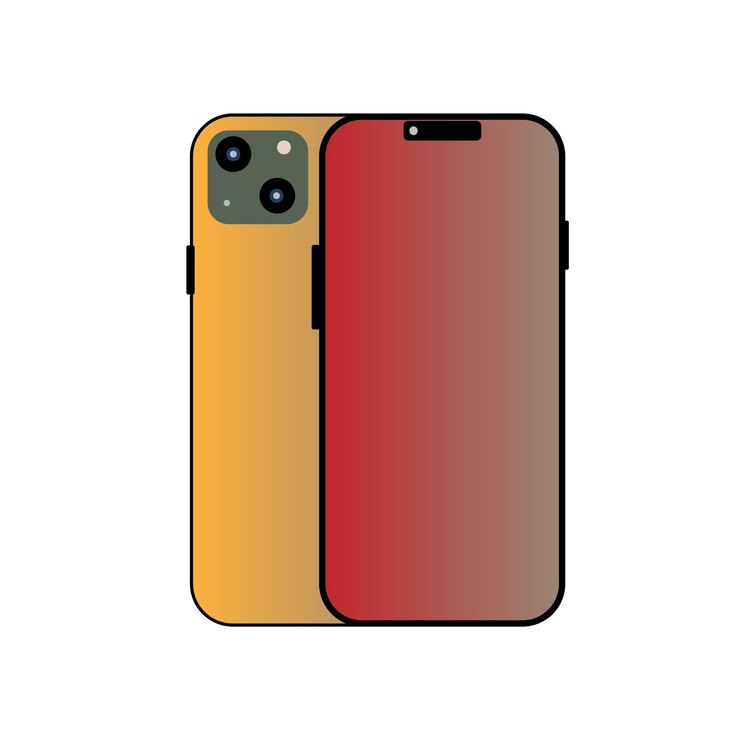 Vector un teléfono con un caso rojo y amarillo que dice iphone