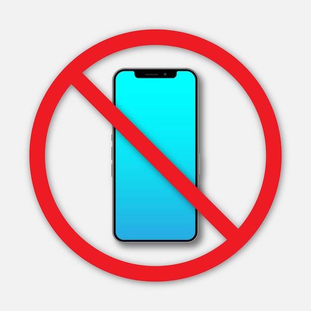 un teléfono celular azul con una línea roja a través de él