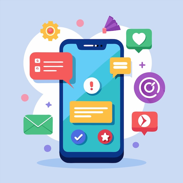 un teléfono celular azul con muchos iconos y un fondo azul con un fondo azul