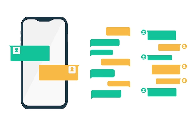 Vector teléfono con chat pon tu propio texto en nubes de mensajes crea diálogos usando los patrones de burbujas