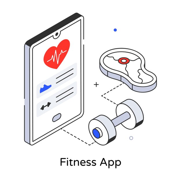Un teléfono con un corazón en la pantalla y una barra que dice aplicación de fitness.